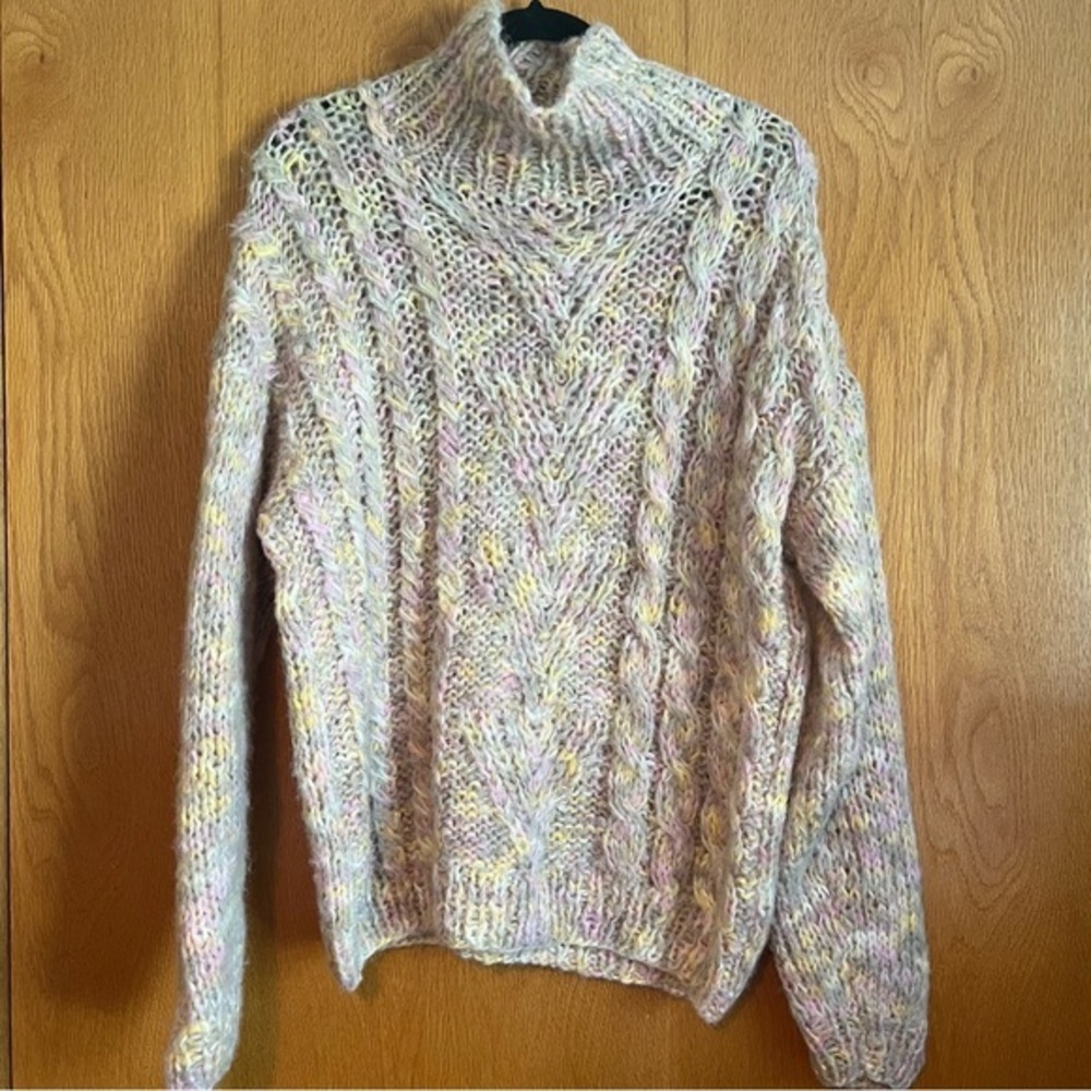Grazia hand knit size medium multi pastel turtleneck sweater